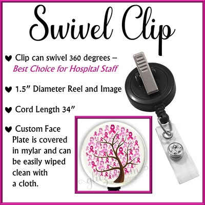 Breast Cancer Retractable ID Badge Holder Reel, Nurse Retractable Badge Reel, Nurse Badge Holder, Medical Retractable Badge Holder - GG2410 - image2